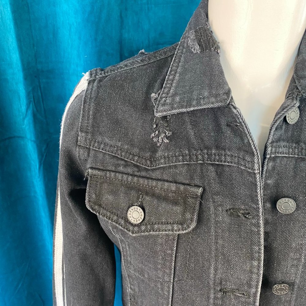 Daisy Lane Distressed 2 Striped Jean Jacket - Picture 2 of 7